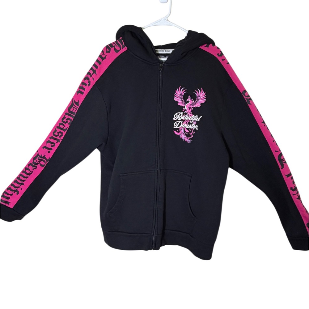 Beautifully Broken Phoenix Biker Hoodie 2X Gothic Y2K Grunge Emo Punk